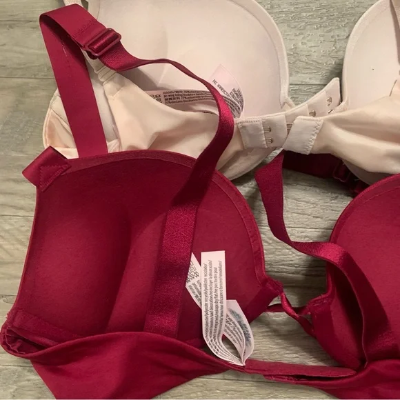 Victoria Secret 2 Satin Bombshell Plunge Bras Rhinestone Logo Strap - Picture 11 of 15